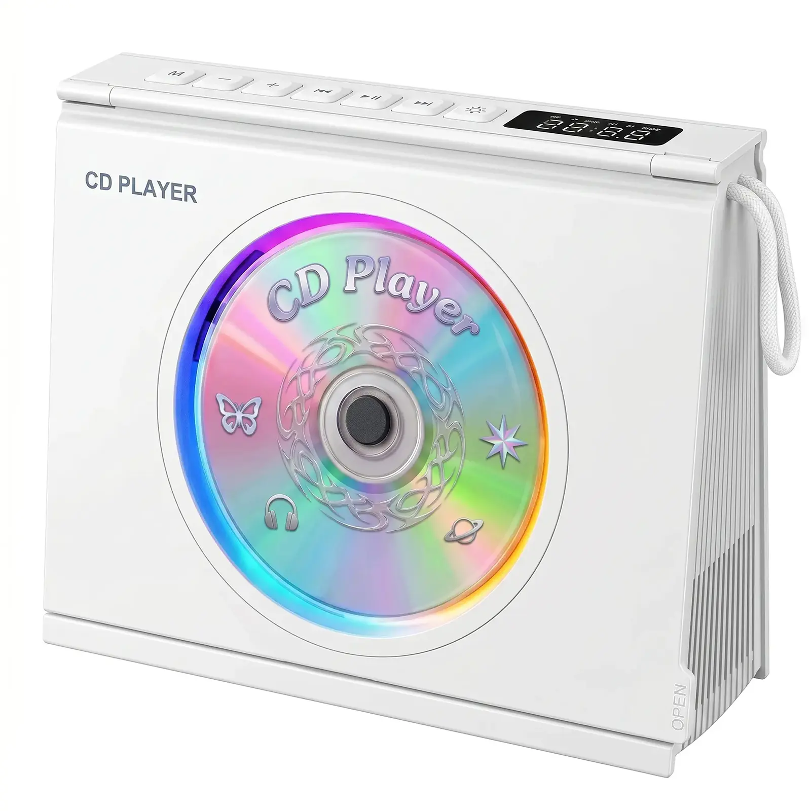 Gueray Portable CD Player - HiFi Stereo Boombox with 4000mAh Rechargeable Battery, Dual Speakers, LCD LED Display, Timer, Dual Bluetooth, FM Radio, Type-C Quick Charge for Home, Language Learners