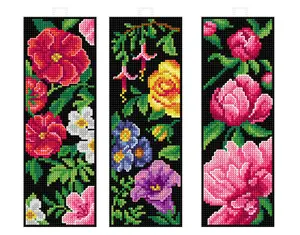 Counted cross stitch kit with plastic canvas "Bookmarks Flowers" set of 3 designs 7895