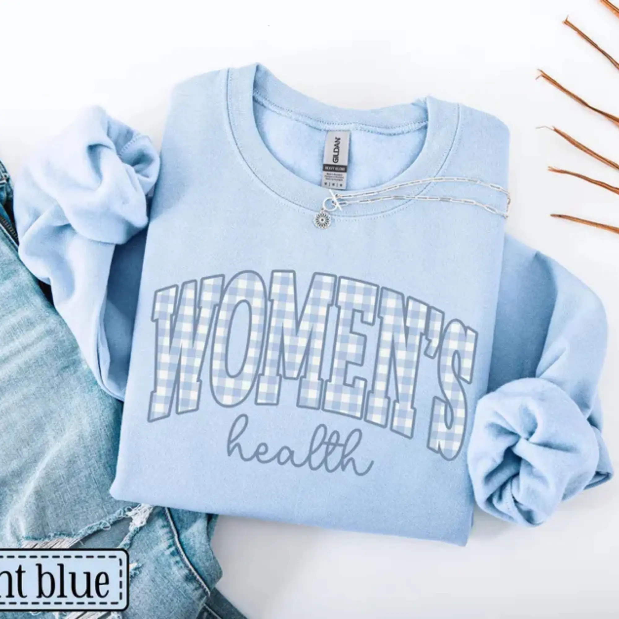 Women's Health Sweatshirt • OBGYN Nurse Sweater • Womens Health Nurse • Pelvic Floor PT Crewneck • MFM Gifts • Mammo Tech Blue Gingham Gift