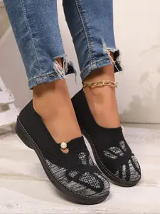 Women's Fairy Style Mary Jane Shoes Breathable Mesh Slip-On Flats, Summer Hollow Out Design, Comfortable Casual Footwear