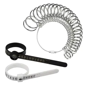 Ring Sizer Measuring Tool, 27 count Stainless Steel Rings Sizing Kit,  Size 0-17 with Half Sizes Ring Gauges, 2  Finger Size Tape with Magnifier,  Rings Mandrel Measure Set