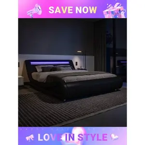 LED platform bed frame with adjustable headboard (Twin/Queen/King), no mattress base required, easy to assemble, faux leather finish, available in black, gray, white, and black * Bed Frame Twin Bed Frame