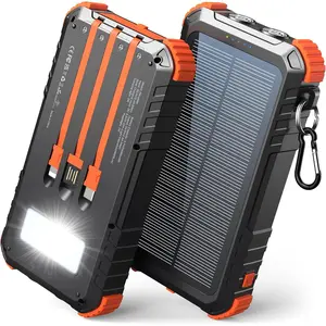 Power-Bank-Solar-Charger 45800mAh Fast Charging with 3 Built-in Cables LED Flashlight Portable External Battery Pack Compatible with All Smartphone, Tablet, Drone, Camera, etc.