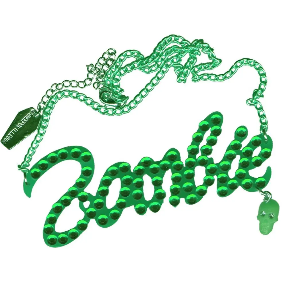 Green Diamanté Zombie Name Necklace Jewelry