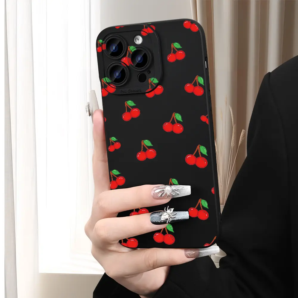 Minimalist Phone Case for iPhone 15/15 Plus/15 Pro/15 Pro Max, Cherry Pattern Shockproof Cover, Perfect Gift for Family & Girlfriend