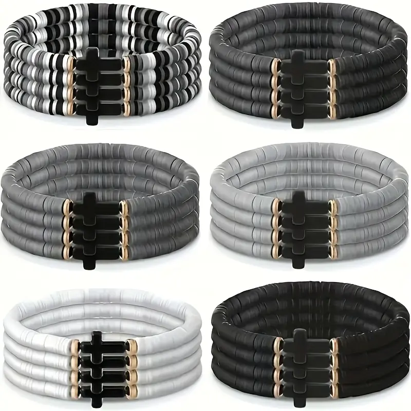 24Pcs Stylish Cross Beads Polymer Clay Bracelets - Ideal Christian Gifts for Teenager And Teenager, Suitable for Everyday Use, Holiday Gatherings, Presenting, And Festive Events, For Teenager, For Teenager