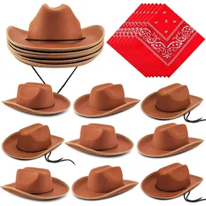 10 Sets Kids Cowboy Hat and Red Bandanna for Age 3-10 Toddler Cowboy Hat for Boys Girls Birthday Cosplay Party Favors