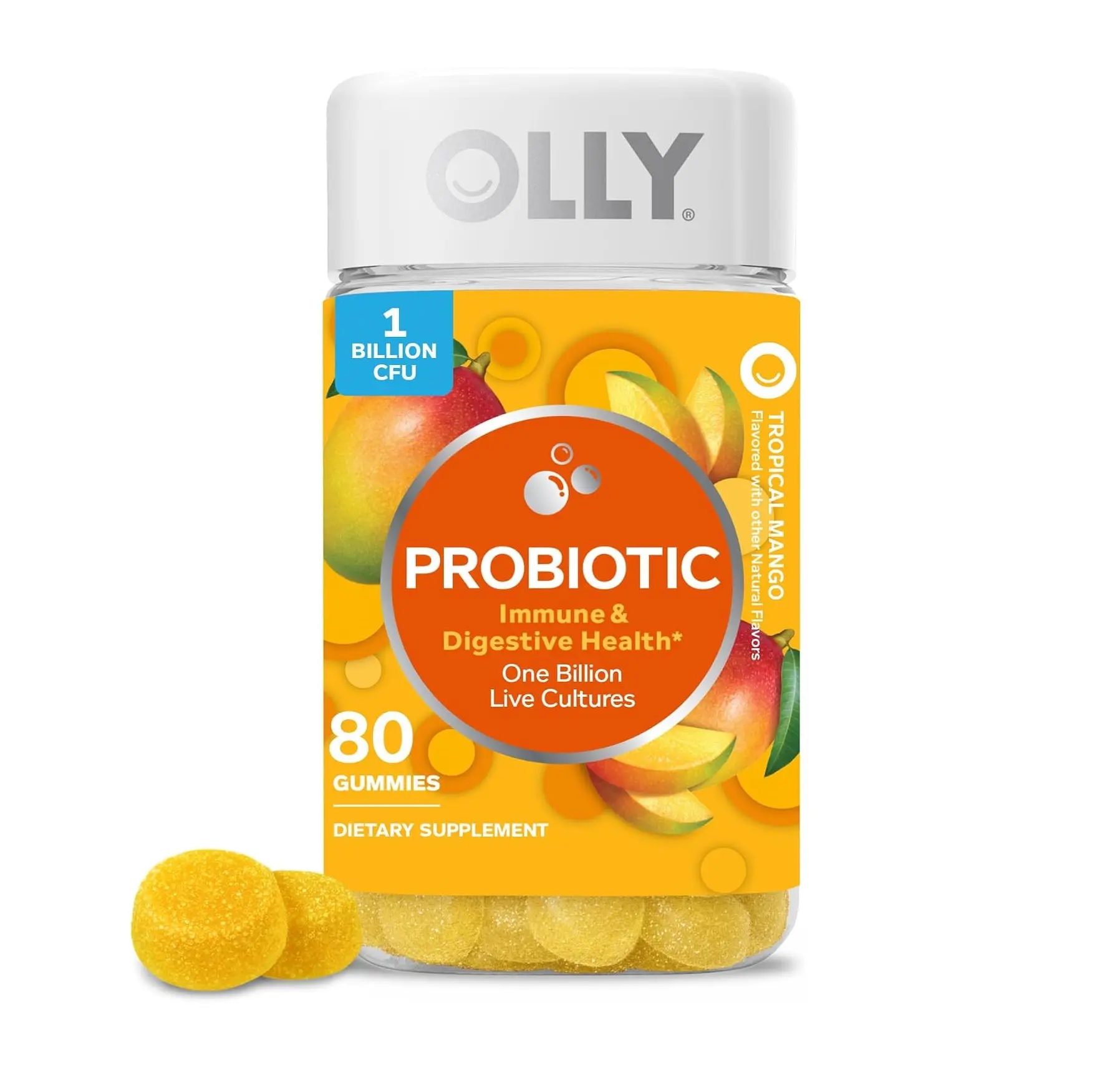 OLLY Probiotic Gummy, Immune System & Digestive Support*, Mango - 80 Count