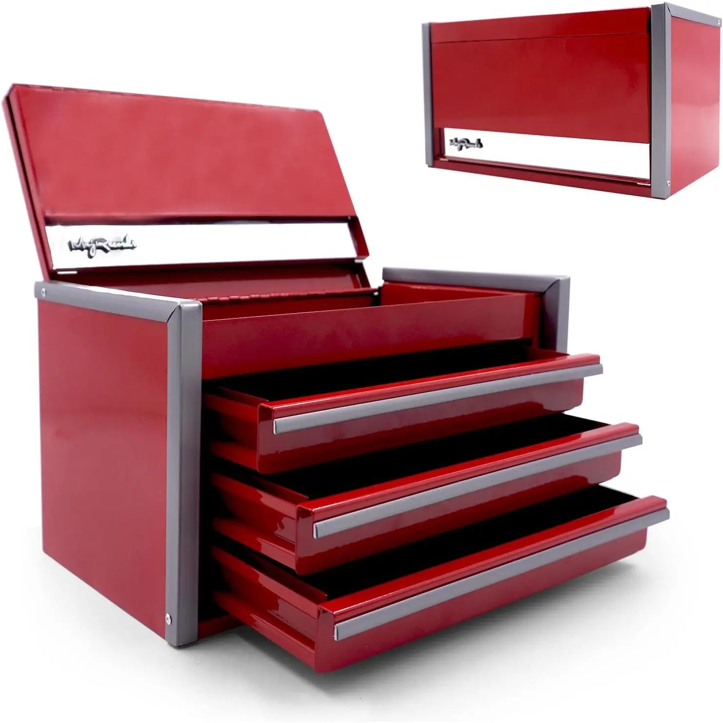 Red Mini Metal Tool Box with 3 Drawers and Top Storage, Portable Tools Storage and Organizers, Home DIY (red, 3 drawer)
