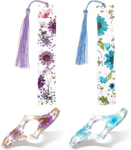 4 Pieces Book Page Holder Dried Flower Resin Bookmarks Book Reading Accessories Book Holder Thumb Handmade Cute Bookmark with Tassel for Reading Lovers Gift for Bookworm Readers Ouligay