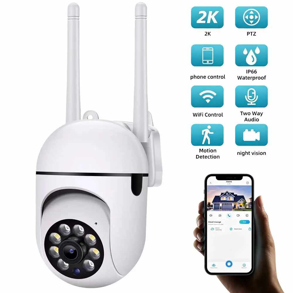 2K Ultra HD Pan‑Tilt WiFi Security Dome Camera｜360° Full View, Full‑Color Night Vision, Two‑Way Audio & Auto Motion Tracking, IP66 Waterproof for Home, Garage & Outdoor Yard Monitoring