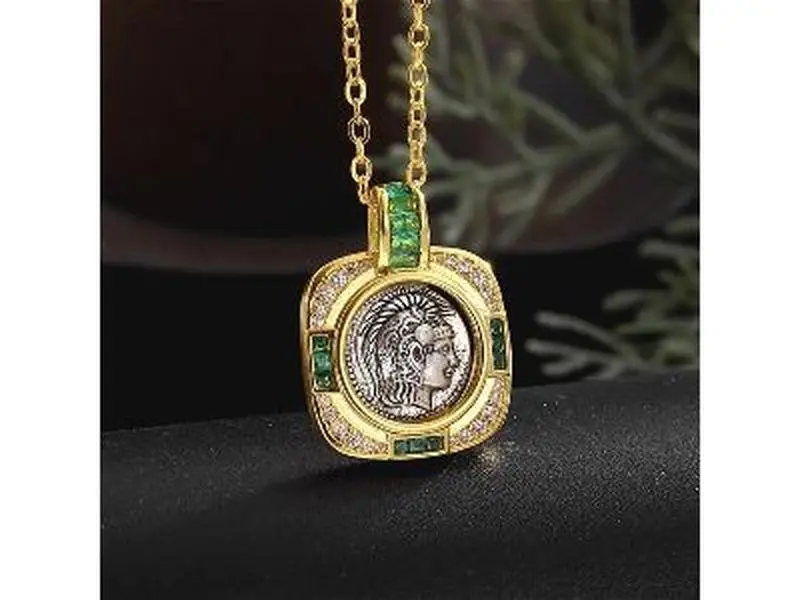 DYFUHO Women's Greek Mythology Athena Owl Coin Pendant Necklace, Gold-Plated Copper Medallion, Goddess Chain Jewelry, Chain Jewelry Necklaces, Female, Greek Myth Athena