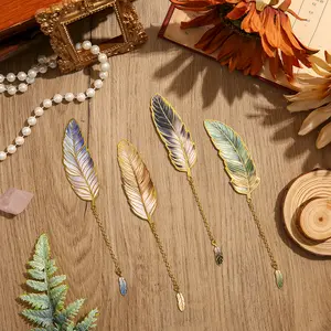Fantasy Feathers Four Metal Bookmarks with Tassels High-End for Readers Teachers Students & Book Lovers as Birthday Gifts Book Accessories for Home Office School