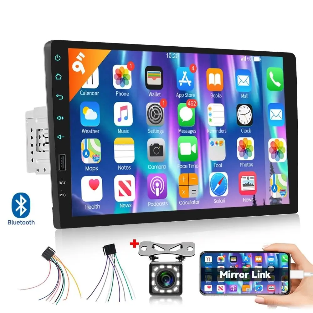 9 Inch Single Din Car Stereo with Car Display Screen, HD Touch Screen Radio, Mirror Link, Bluetooth 5.0, SWC, EQ, USB+Type-C Charging, HD Backup Camera – Does Not Support CarPlay & Android Auto (SummerVibes Father's Day Gift), Car Video Player, Car Monito