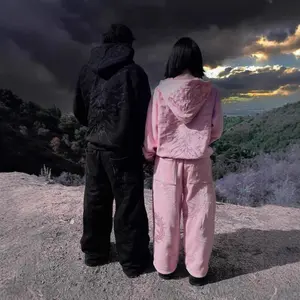 Autumn American Retro Y2K Washed and Distressed Patchwork Hoodie, Street Fashion Unisex Zip-Up Sweatshirt