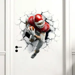 Rugby Player Sticker, Broken Wall Effect, 2D Flat Sticker, Suitable for Living Room, Bedroom, Kitchen, Door, Wall, Home Decoration Background
