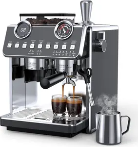 Coffee Machine with Grinder, 20 Bar Pressure Professional Espresso Maker with 30 Grinding Settings, 58mm Portafilte, Anti-scalding Milk Frother Steam Wand for Latte Cappuccino (IronGrey)