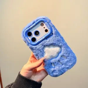 2-Style Cloud & Raindrop Plush Case for iPhone14/15 | 3D Cloud Decor + CLOUD Lens Frame + Cutout Raindrops + Full Soft Shell | Warm & Shockproof | Autumn & Winter Outing/Selfie Fresh Sweet Girl Style