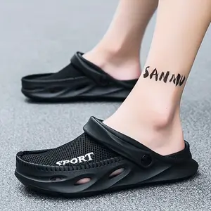 Men's Mesh Breathable Comfy Clogs, Hollow Out Non-Slip Garden Shoes, Summer Thick Sole