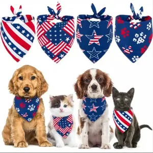 Summer Cool Lightweight Pet Scarf Clothing, American Independence Day Flag Pattern, Cat Dog Use, Soft Breathable Fabric, Pet Accessories