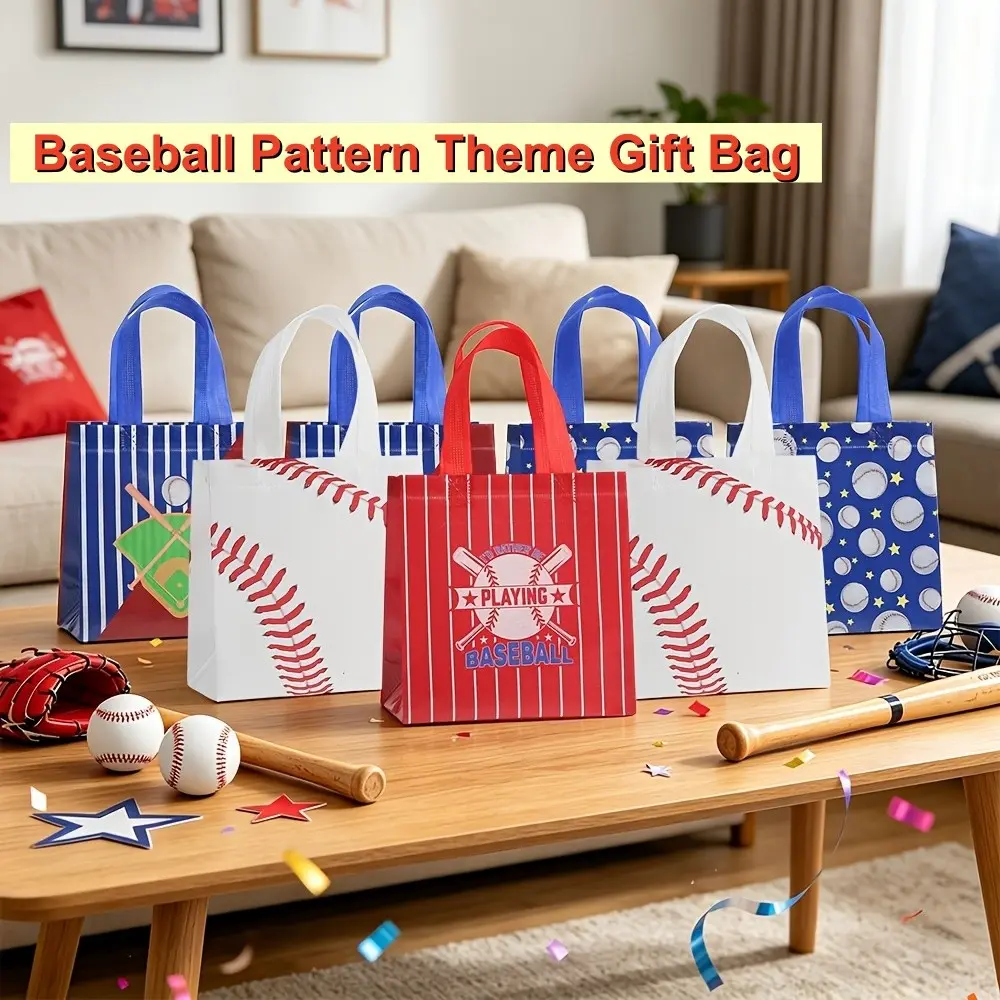 12pcs/24pcs Baseball Theme Non-Woven Gift Bags, Handle Sports Print Party Gift Bags, Baseball Party Birthday Gift Bags, Team Small Gift Bags, Party Goodie Bags