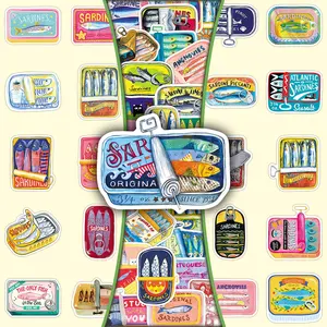 50 Hand-Drawn Cute Cartoon Sanma Fish Can Food Character Creative Decoration DIY Scrapbook Car Stickers Sticker For Cars