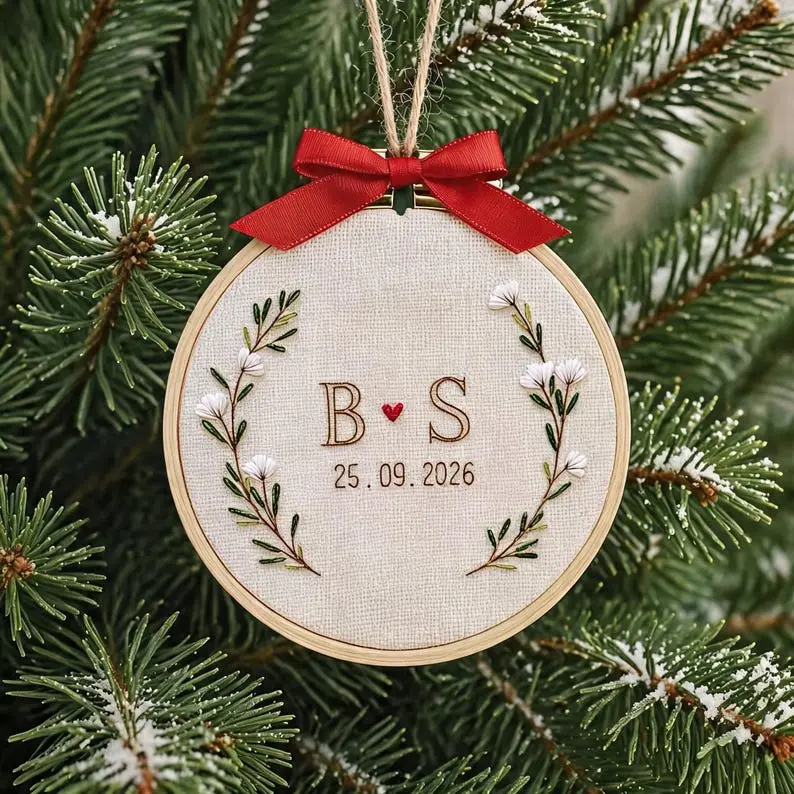 Personalized Couple Embroidered Ornament, Custom Initials Wedding Keepsake Gift