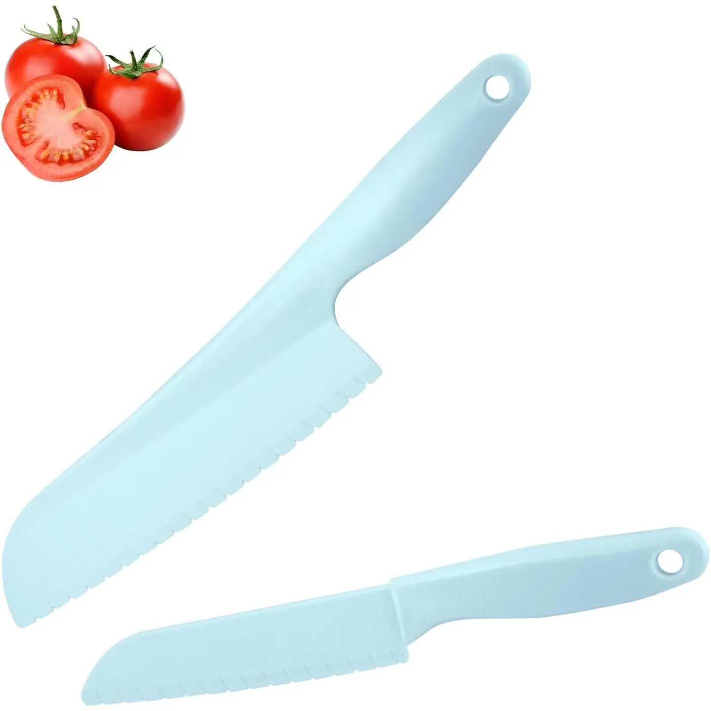 2-Pack Nylon Plastic Lettuce Knives (11-Inch & 8-Inch) - Prevents Browning, Dishwasher Safe Kitchen Utensils for Vegetables, Fruits, Blue