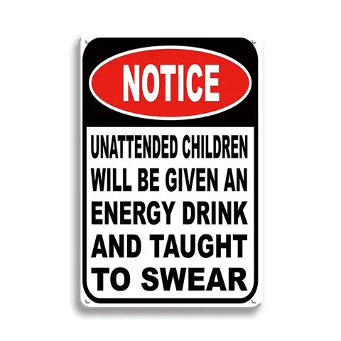 Vintage Steel Unattended Children Notice Decor Sign - Retro Vibe Hanging Plaque with Modern Message, Artistic Home Accessory, Solid Presence Indoors Home Office Wall Decor