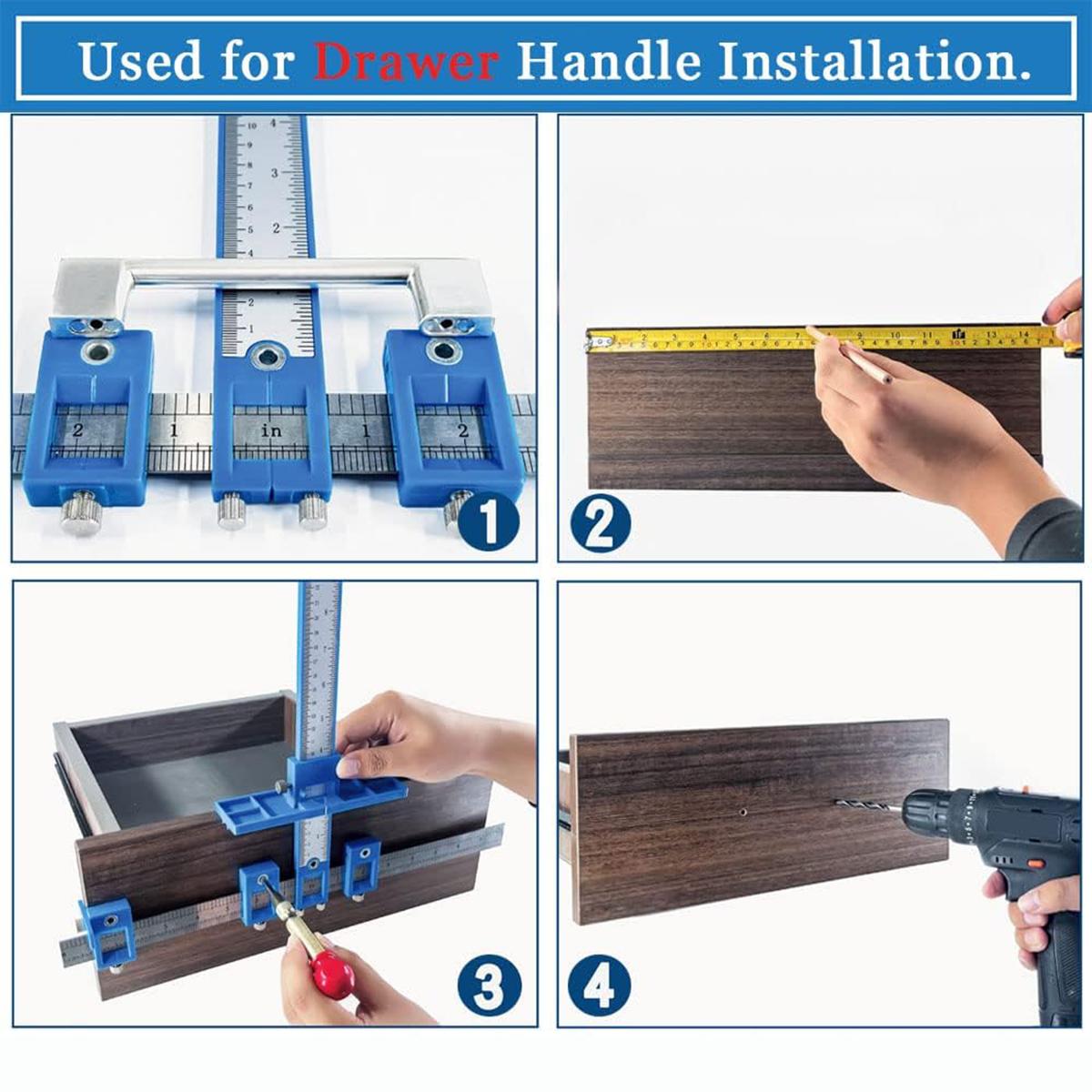 Cabinet Hardware Jig, Precision Adjustable Cabinet Handle Jig with Automatic Center Punch & Drill Bits, Drilling Guide Template for Knobs & Pulls on Kitchen Cabinet Doors and Drawers