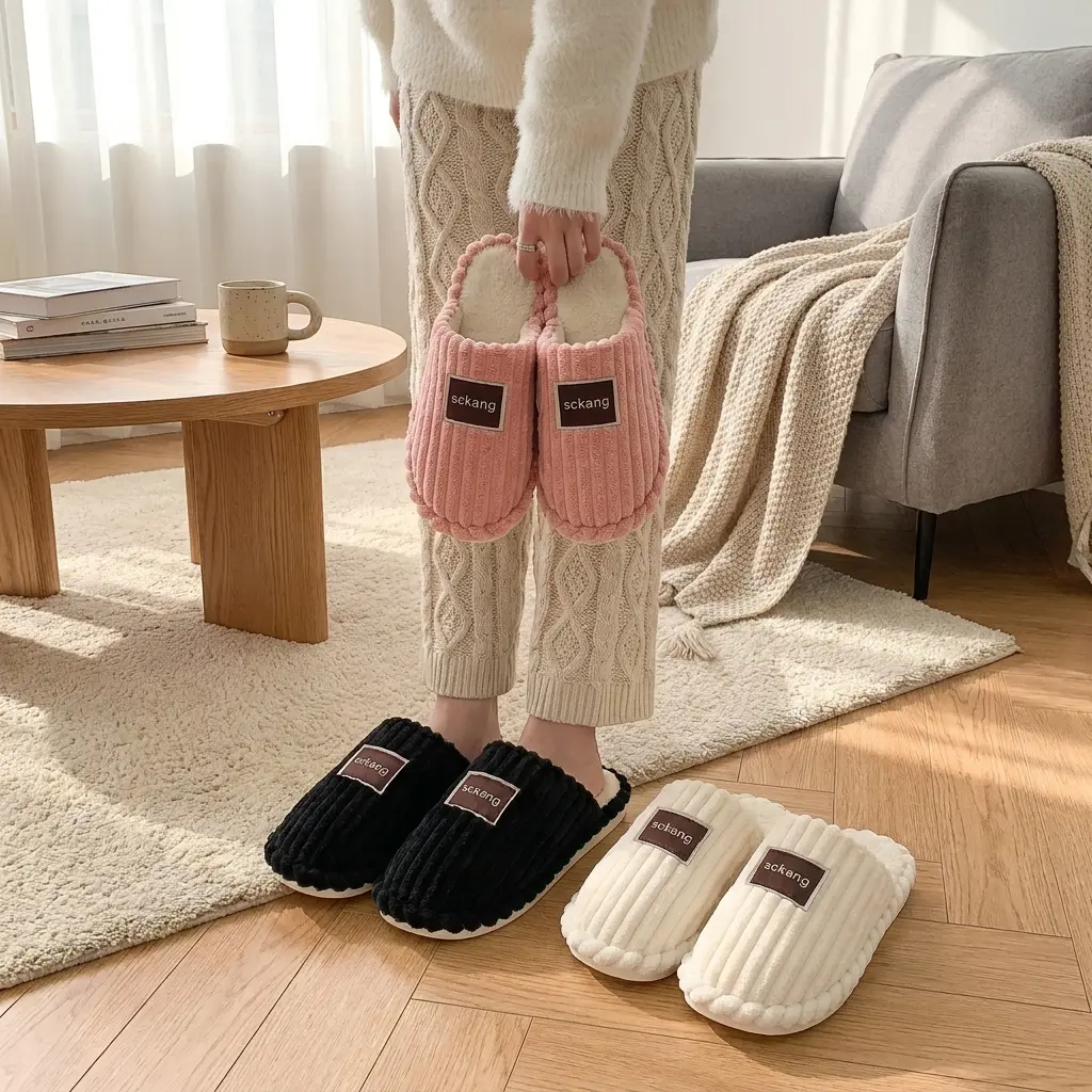 Women's Plush Thick-Soled Flipflop Slippers - Warm, Soft Indoor-Outdoor Slide Shoes for Postpartum Recovery Footwear