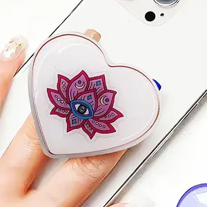 Cute Lotus Evil Eye Collapsible Phone Grip & Stand - Aesthetic Heart Phone Charm Accessory for Girls & Women, Compatible with iPhone, Kindle, iPad | Phone Kickstand Attachment