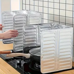 2-Piece Kitchen Cooking Oil Barrier, Foldable Gas Stove Aluminum Foil Insulator, Non-Food Contact Splash Guard, Overflow Protection Device