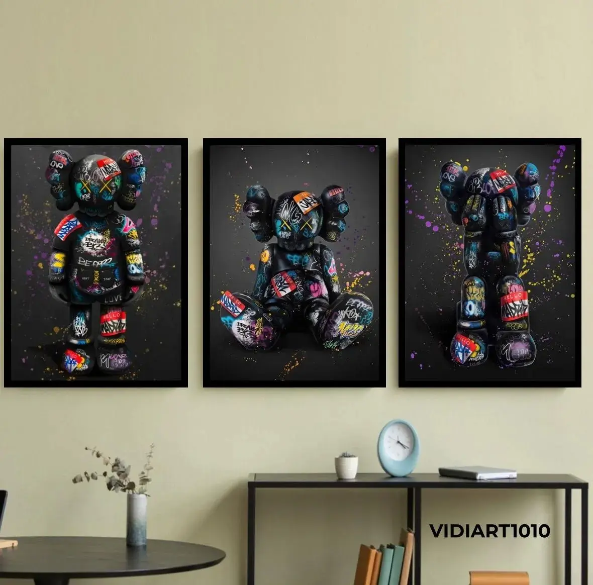 KAWS Black 3 Set Canvas Art, Hypebeast Graffiti Decor, Home Office Art