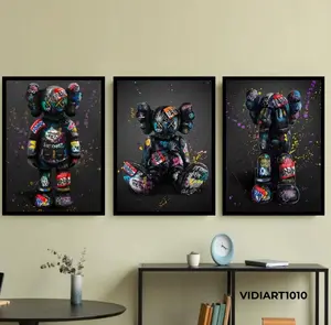KAWS Black 3 Set Canvas Art, Hypebeast Graffiti Decor, Home Office Art