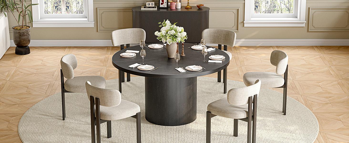 【DealsforYouDays】ONBRILL 47 Inch Round Dining Table for 4, Circle Kitchen Table with Wood Strip Base, Modern Farmhouse Dinner Tables for Kitchen, Living Room