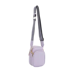 SG SUGU Zoey Web Strap Vegan Leather Tripe Compartment Crossbody Bag