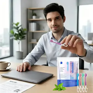 5-in-1 Disposable Mini Toothbrush with Mint Freshening Bead No Water Needed On-the-Go Oral Care for Office Interviews & Business Travel Tongue Scraper & Dental Floss Included Compact Daily Use