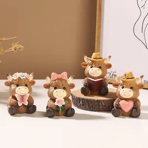 Nordic Highland Cow Resin Ornament, Rustic-Style Animal Cow Resin Ornament, Suitable For Decorating Various Rooms, Courtyards, And Balconies Indoors. Mother'S Day Gift, Birthday Gift, Desktop Decoration, Collectible Figurines