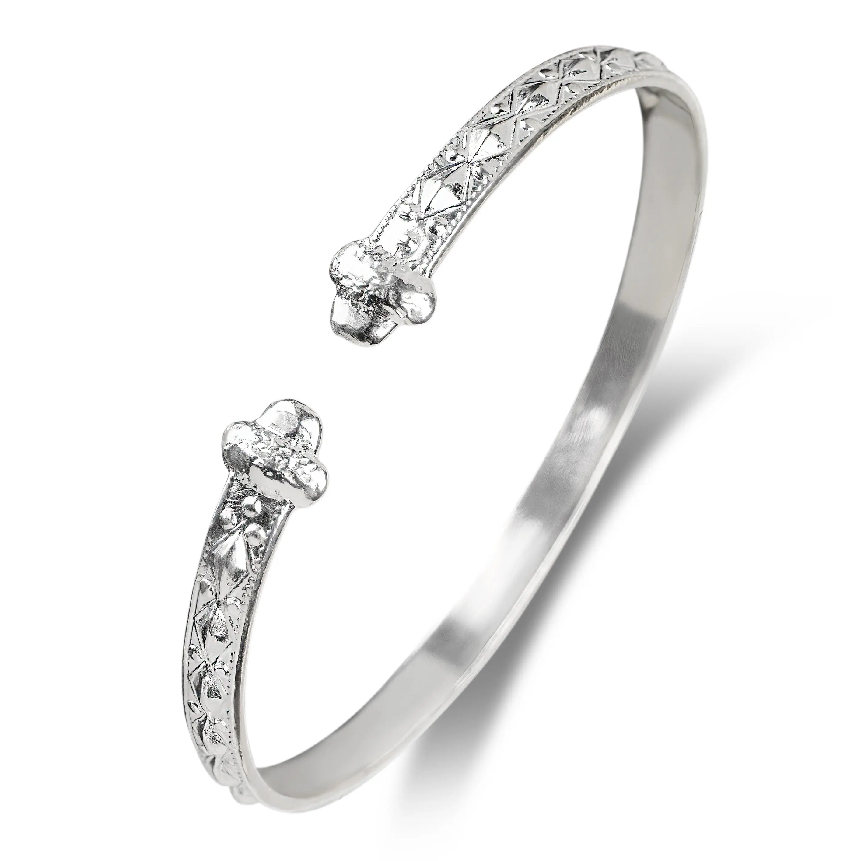 Better Jewelry Adults' Solid .925 Sterling Silver Flat West Indian Bangle - Acorn Ends, 1 Piece Silver Bracelet
