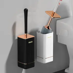 Silicone Toilet Brush Set with Holder, Long Handle Modern Bathroom Cleaning Tool, Durable Deep Clean, Reusable Wall-Mounted Toilet Cleaning System