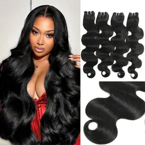 Karlami 12A Human Hair Bundles 14-30Inch Body Wave Bundles Human Hair 100% Unprocessed Brazilian Virgin Straight Weave 3/4 Bundle Real Natural Black Wet and Loose Deep Wavy Human Hair Extensions Natural Color for Women