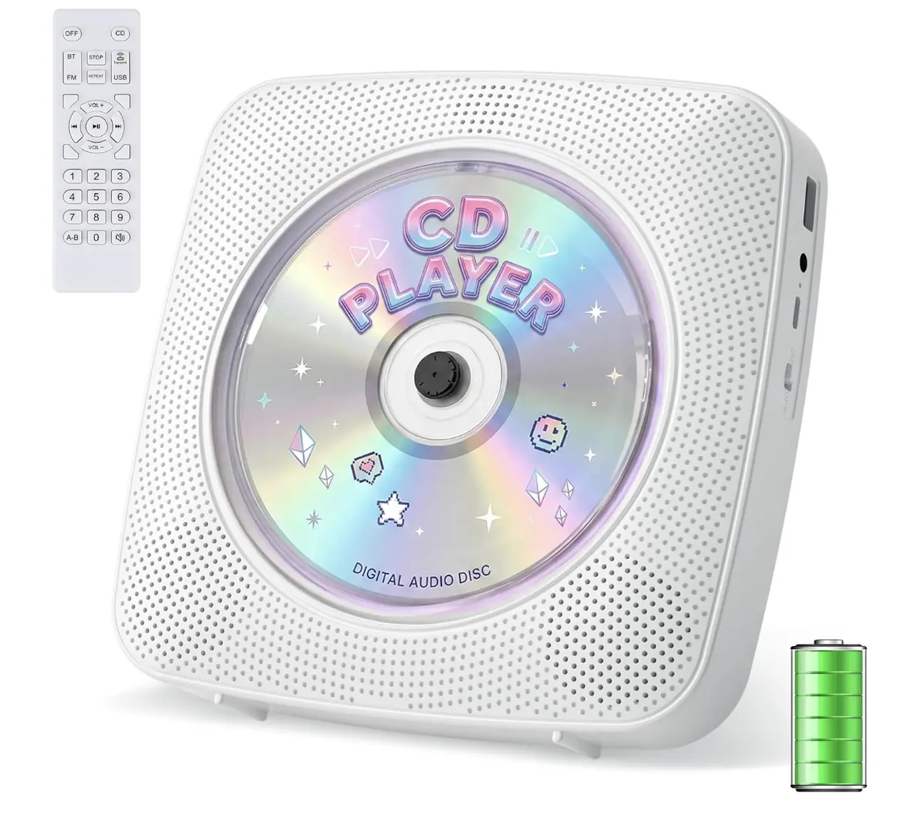 CD Player Portable Bluetooth Rechargeable: CD Players for Home with 1800mAh Kegaudio Desktop Wall CD Player with Speakers Music Player CD Boombox FM Radio USB Remote Control