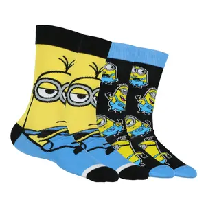 Minions Socks Men's 2-Pair Kevin Stuart Phil Allover Designs Adult Mid-Calf Crew Socks (Fits Shoe Size 6-12)