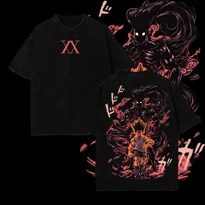 Limited Edition Monster Adult Gon Freecss Hunter x Hunter Anime Double Printed Lightweight Acid Washed Tee Gift For Anime Fans and Lovers Graphic Streetwear T-shirt Cotton Top Womenswear Fit Seamless Smooth Tshirt Summer Cr