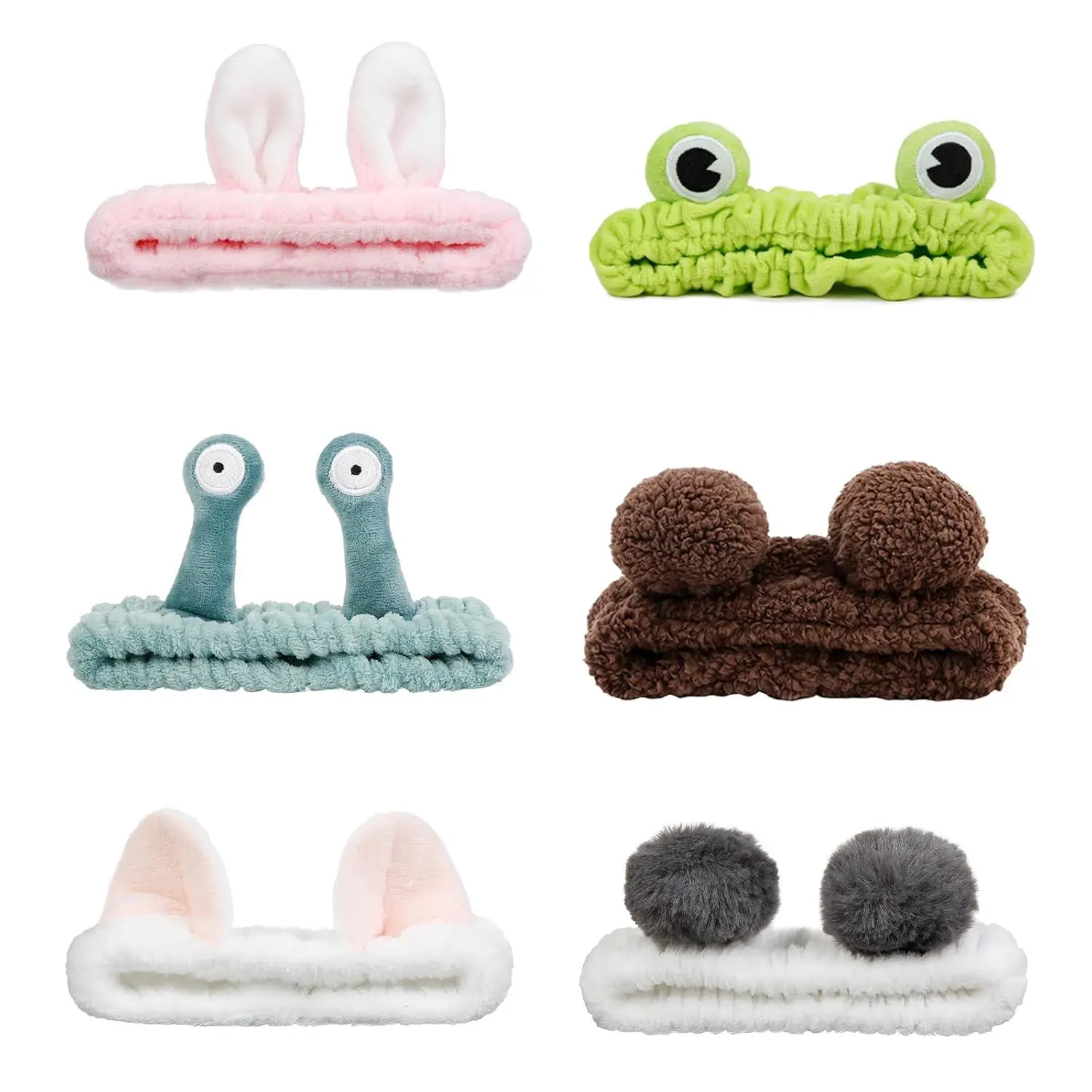 6-Pack Animal Ears Headband, Fuzzy Soft Face Washing Headband, Motorcycle Riders' Skincare Hair Accessory for Post-Ride Spa, Makeup Prep, Headbands On Forehead