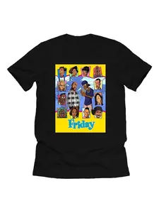 Friday Movie Cartoon Print T-Shirt, Soft Casual Homewear, Comfortable Street Style, 90s Hip Hop Retro Unisex Tee, Daily Wear & Gift Choice