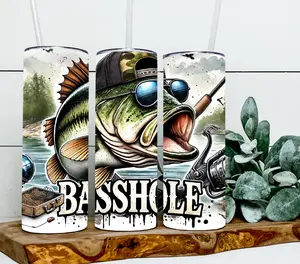 Basshole - 20oz Stainless Steel Vacuum-Sealed Tumbler with Lid and Straw - Drinkware, Bottle Flasks Sunflowers