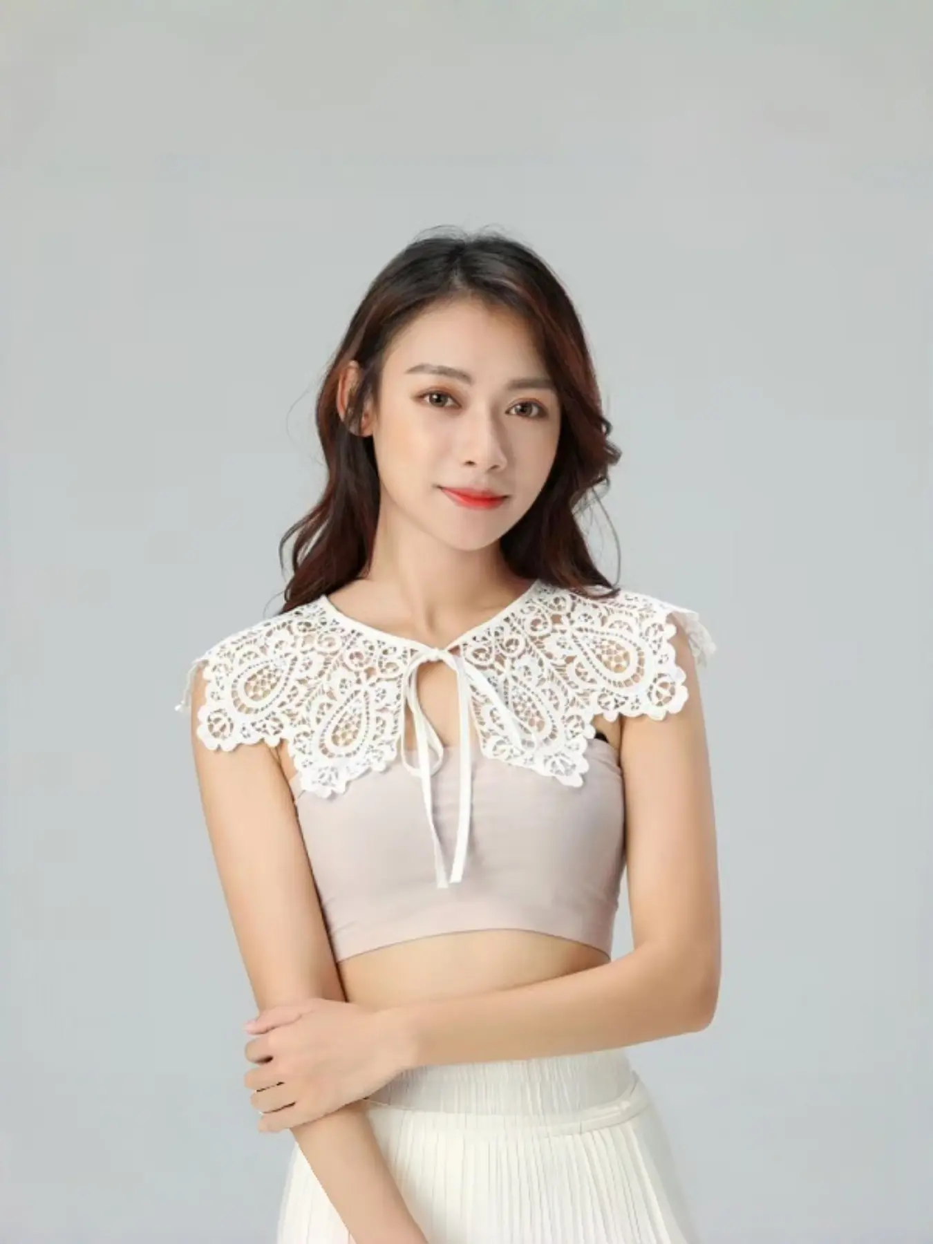 Vintage Crochet Lace Collar, Elegant Detachable Cape Collar, Feminine Layering Piece for Spring Summer, 1pc Fashion Accessory Women Style