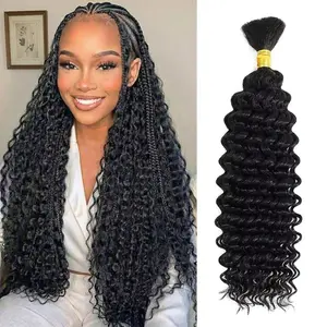 16A Human Braiding Hair Deep Wave 50g 16 Inch 1 Bundles/Pack 100% Unprocessed Brazilian Virgin Hair No Weft Bulk Human Hair for Braiding,Curly Hair Extensions for Boho Braids,Natural Black